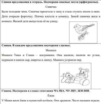 Карточки и тексты для списывания 1 класс - скачать и распечатать