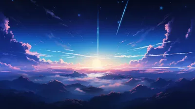 Sunset Anime Comet Stars Scenery 4K Wallpaper iPhone HD Phone #7710i