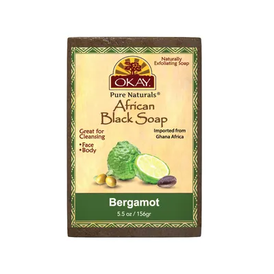 OKAY Pure Naturals AFRICAN BLACK SOAP BERGAMONT 5.5oz / 156gr -  OkayPureNaturals.com