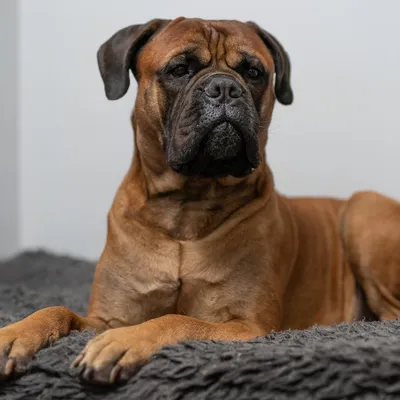 chien mastiff-bullmastiff de face assis dans l'herbe Stock Photo | Adobe  Stock