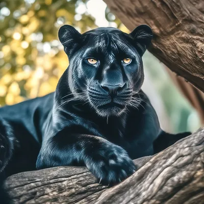 Чёрная пантера лежит под деревом, …» — создано в Шедевруме