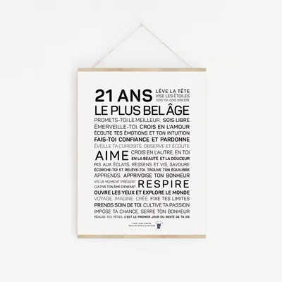 Affiche cadeau 21 ans, le plus bel âge - Les mots à l'affiche