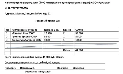 Образец кассового чека