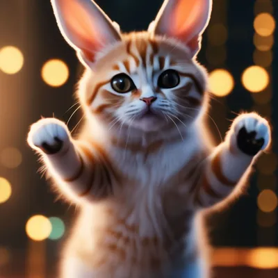 Милый котик с ушками зайца танцует…» — создано в Шедевруме