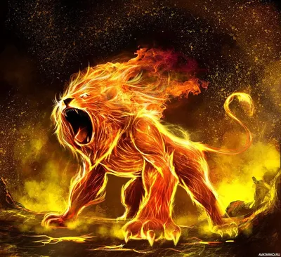 Фантастика, #Огонь, #Львы, #аватары, #картинки, #авы,  https://avatarko.ru/kartinka/26792 | Painting, Lion of judah, Fire lion