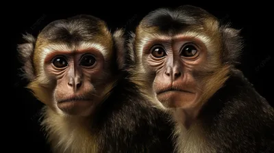 две коричневые обезьяны стоят на черном фоне, картинка двух обезьян,  обезьяна, животное фон картинки и Фото для бесплатной загрузки