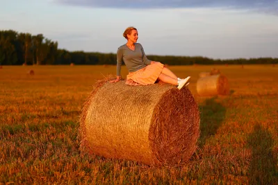 Фотосессия на поле с рулонами сена | Пикабу