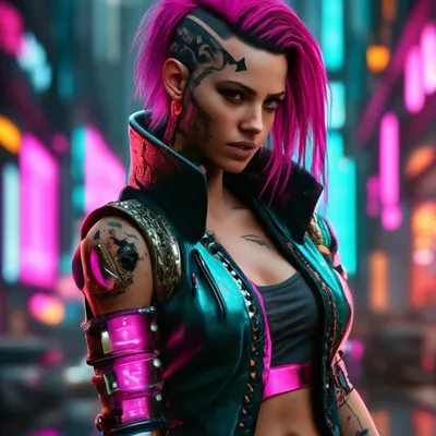 Женская версия Ви с Cyberpunk 2077,…» — создано в Шедевруме