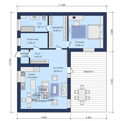 Проект современного Г-образного дома с большими террасами S3-290 (Z453).  Фото, планы и цены