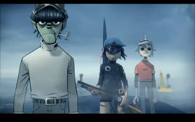 Gorillaz в темном туннеле с надписью - обои на рабочий стол