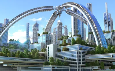 Город будущего, яркость, эффекты, …» — создано в Шедевруме