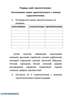 Имя прилагательное. Согласование прилагательного и существительного  worksheet | Live Worksheets