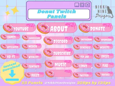 25 Pink Donut Twitch Panel Set Edit in CANVA Twitch Stream Stream Package -  Etsy