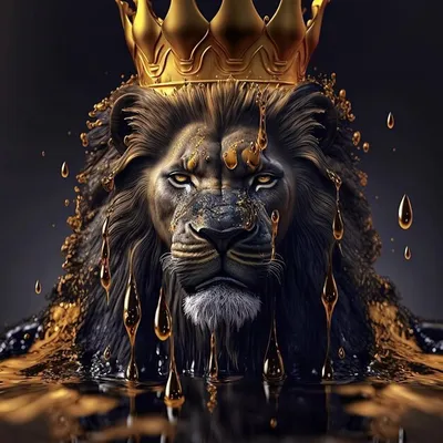 Лев с короной на голове | Премиум Фото