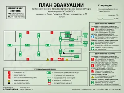 Требования к планам эвакуации при пожаре 2021 ГОСТ, образец