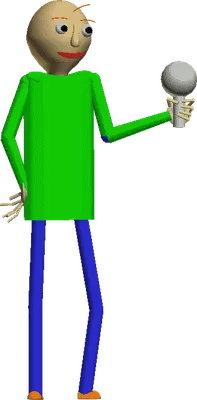 Baldi basics character sitting in a chair on Craiyon