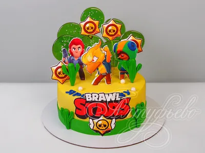 Торт brawl stars 10043221 желтый браво старс с вороном мальчику с мастикой  стоимостью 7 450 рублей - торты на заказ ПРЕМИУМ-класса от КП «Алтуфьево»