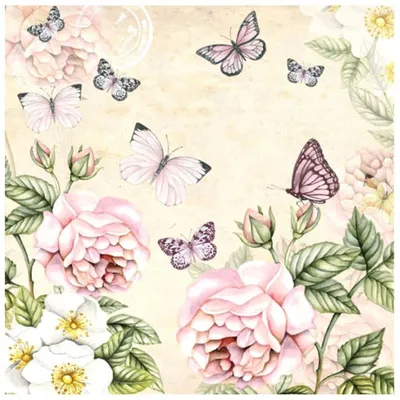 Рисовая бумага для декупажа Белые розы и лиловые бабочки Stamperia |  интернет магазине Арт-Декупаж