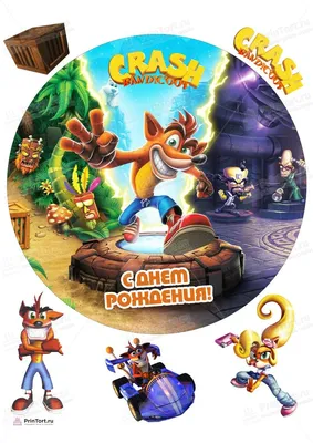 Картинка для торта \"Крэш Бандикут Crash Bandicoot\" - PT106378 печать на  сахарной пищевой бумаге