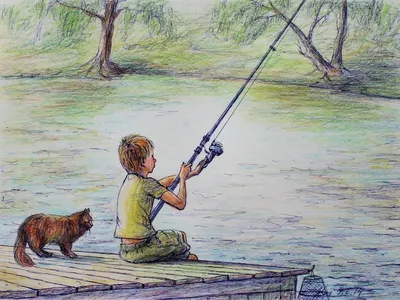 Рисунки на тему рыбалка для детей - 41 фото