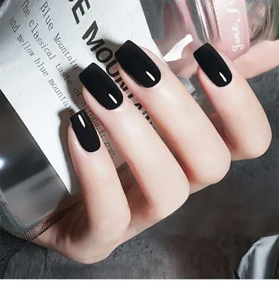Купить 24 шт., длинные черные ногти с квадратной головкой, сплошной цвет,  маникюр, готовые накладные наклейки для ногтей, в упаковке, Fasle Nails |  Joom