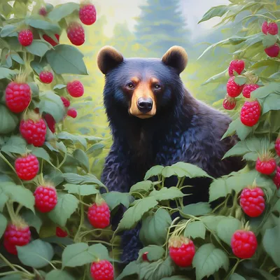 Уютный медведь в кустах малины,…» — создано в Шедевруме