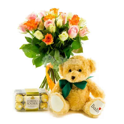 Заказать цветы с мишками FL-547 купить - хорошая цена на цветы с мишками с  доставкой - FLORAN.com.ua