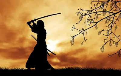 самурай держит катану на плече Стоковое Изображение - изображение  насчитывающей вертикально, одно: 221547833