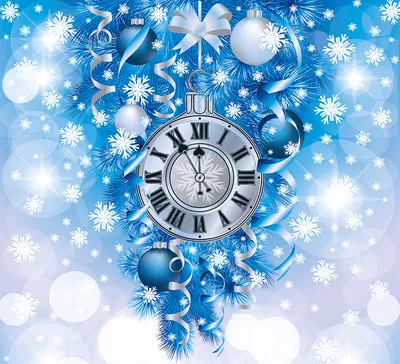 Картинка Новый год Часы снежинка Шар Праздники