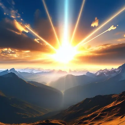 Широкие солнечные лучи в небе над …» — создано в Шедевруме