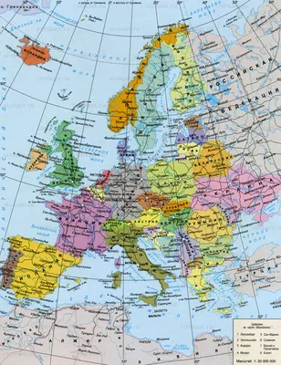 Подробная политическая карта Европы. Все страны Европы. Карта масштаба 1:20  000 000 | UA Maps | Все карты Украины в одном месте