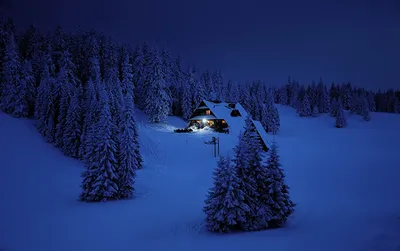 Картинка Хорватия Зима Снег в ночи Уличные фонари Дома Города
