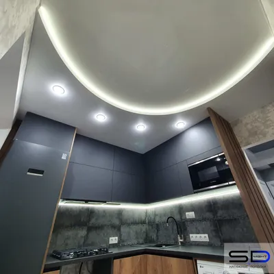 Белый матовый натяжной потолок для кухни с подсветкой НП-973 - цена от 800  руб./м2