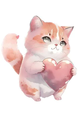 Kitten with a heart. Котик с сердечком. PNG. | Детские иллюстрации, Милые  обои, Милые рисунки