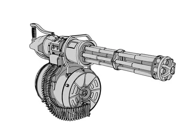 Line art of a minigun gatling cannon on Craiyon