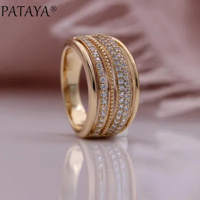 Купить PATAYA, новые свадебные роскошные полые кольца цвета розового золота,  женские кольца с белым камнем, необычные ювелирные изделия для помолвки |  Joom
