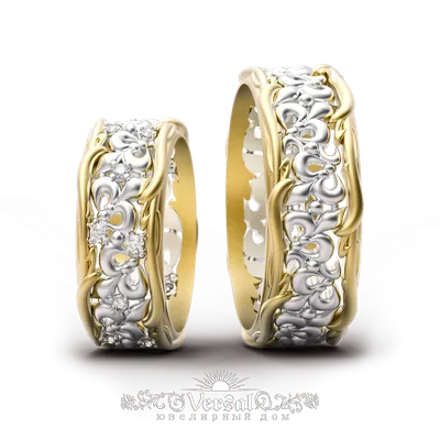 Необычные обручальные кольца, бриллианты, комбинированное золото в Москве,  цена 35750 руб.: купить в интернет-магазине