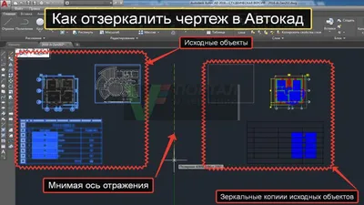 Инструмент Зеркало в Автокад или как отзеркалить объект (ы), чертеж  относительно оси отражения