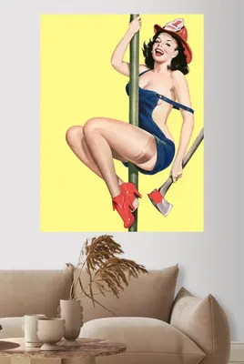 Künstlerische Illustration | Pin up girl smoke Weed | Europosters