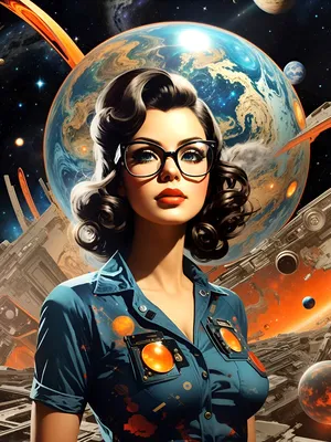 Künstlerische Illustration | Pin up girl in space | Europosters