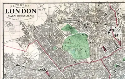 Старинная карта-план Лондона на английском языке (Reynolds' map of London  with the Recent Improvements), бумага,