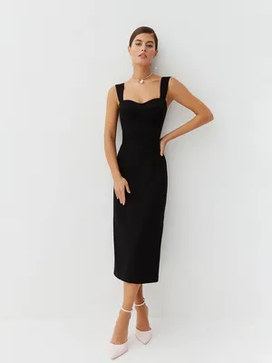 Платье-футляр черное длины миди с фигурным вырезом 1001DRESS арт.  0142101-02521BK оптом купить