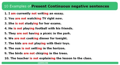 ▷ Present Continuous tense negative sentences examples - Blog EN Learniv.com