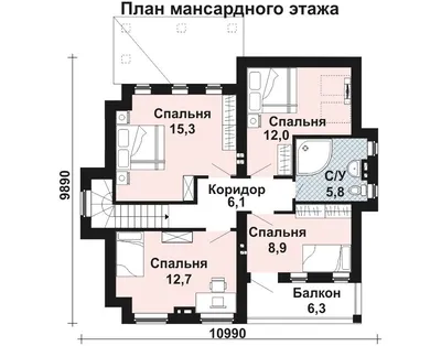 Проект простого двухэтажного дома AS-2125 из пенобетона с 5 спальнями