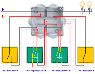 Как подключить проходные выключатели освещения?
