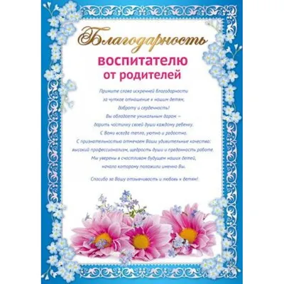 Благодарность ВОСПИТАТЕЛЮ 205х292 Арт. 208180 купить в Вологде | ОФИСАРИУМ