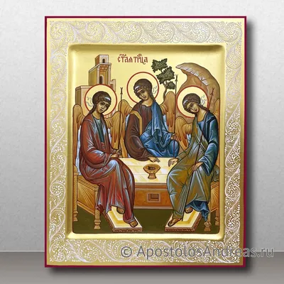 Рукописная икона Святая Троица № 3 купить в Москве с бесплатной доставкой  по России