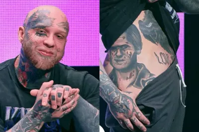 Сын Елены Яковлевой появился на публике, показав новые ужасающие тату с  изображением серийных убийц