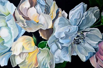 Синие цветы нарисованные масляной краской ArtWall
