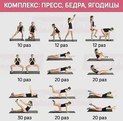 Упражнения для пресса, бёдер и ягодиц | Daily workout, Belly workout,  Workout routine